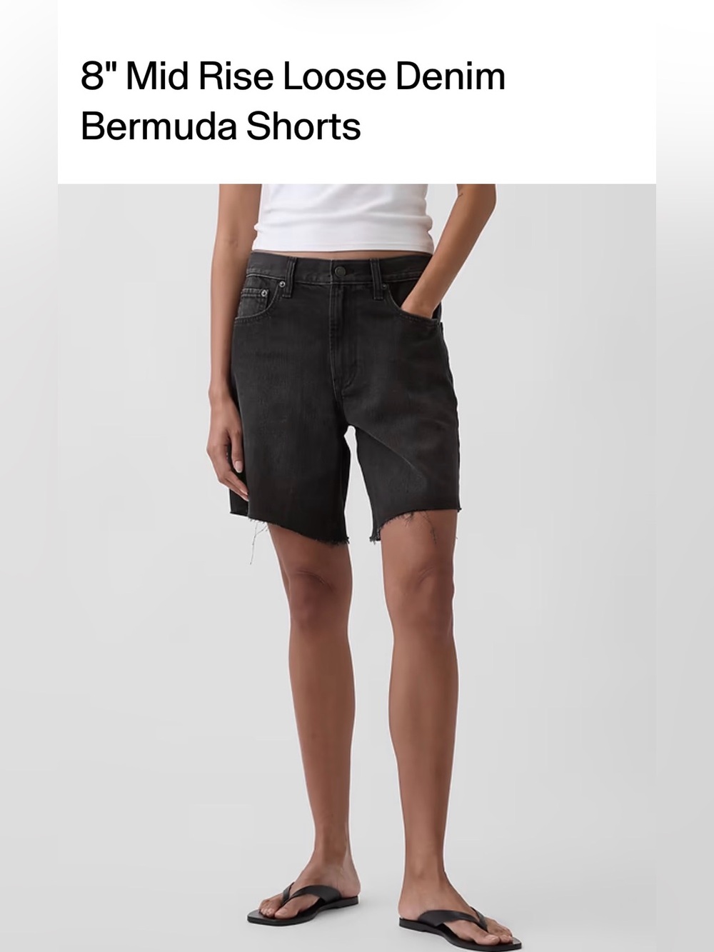 GAP Women's Black Distressed Denim Jean Shorts 8” Loose Bermuda Mid Rise sz 28/6 - Picture 10 of 13